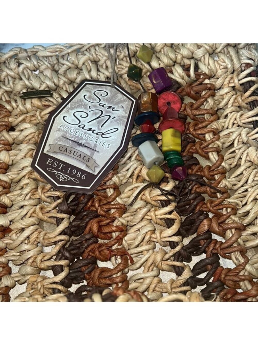 Sun ‘N’ Sand Brown and Tan Straw Shoulder Bag Tote Purse NWT - Picture 7 of 14